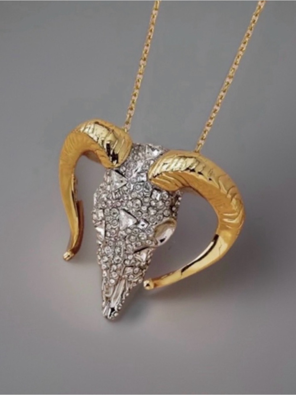 NEW Alexis Bittar Pave Crystal Horned Ram Head Necklace Two-Tone SB01
